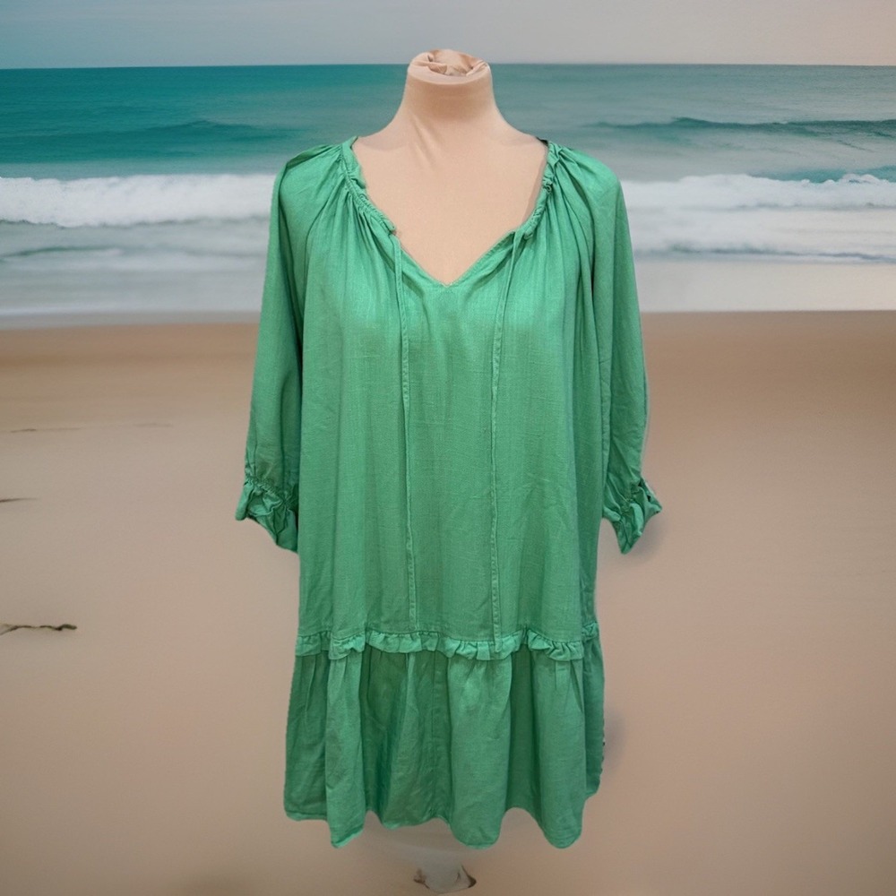 Shop The Mint Green Linen Blend Oversized Peasant Dress Flowy Coastal Grandma XL
